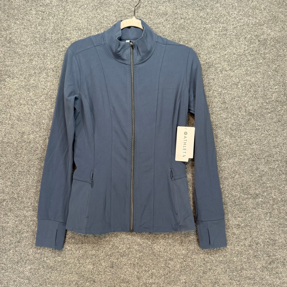 Athleta Shanti Jacket Women Medium Blue Powervita Full Zip Yoga Activewear NEW